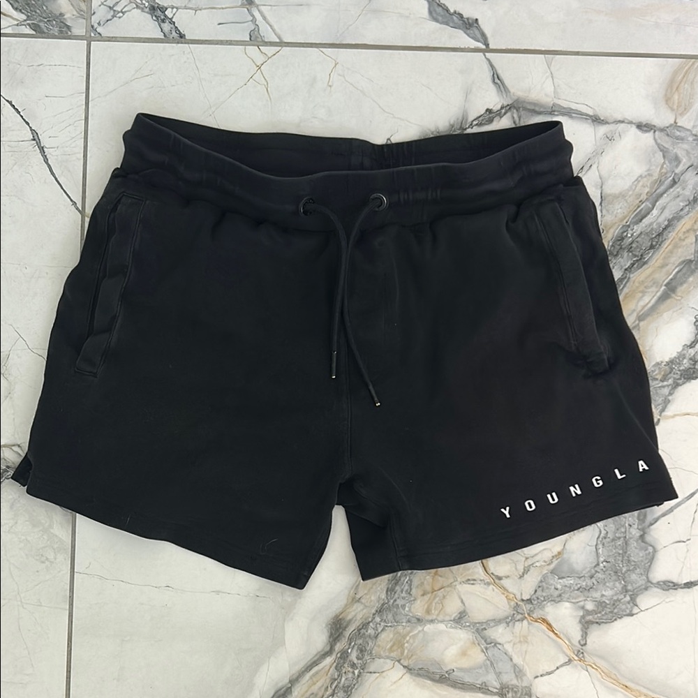 YoungLA Black Athletic Shorts Soft Cotton-Like Material